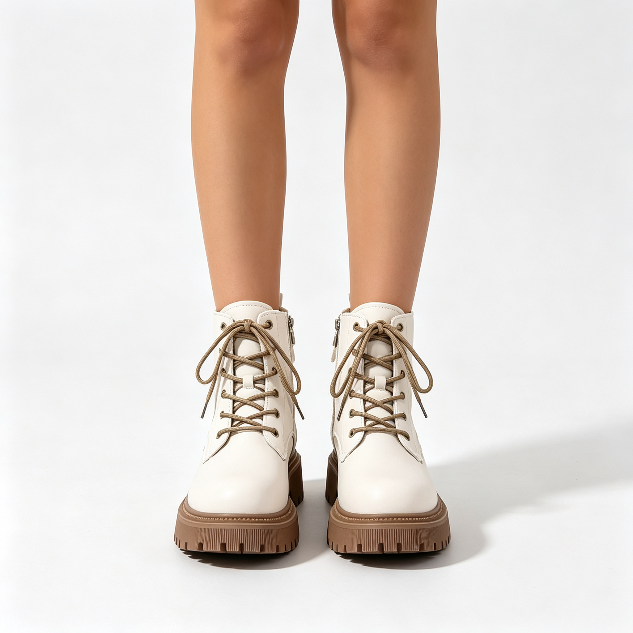 Women's Fleece Lined Platform Ankle Boots, Warm Lace-Up Winter Martin Boots with Side Zipper