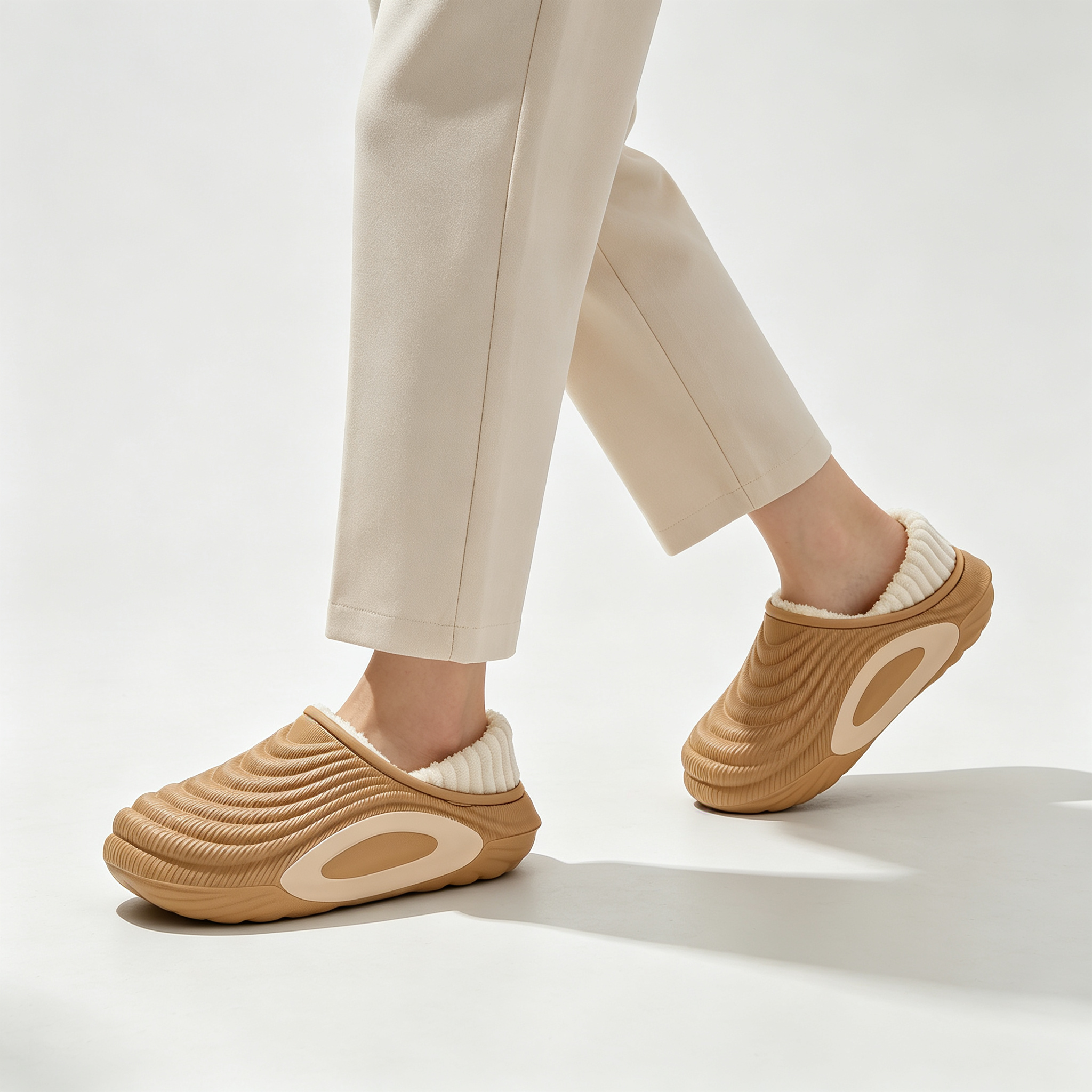 Womens Wave Textured Chunky Lined Clogs, Warm Fleece Lining Winter Slip-On Mules