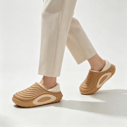 Womens Wave Textured Chunky Lined Clogs, Warm Fleece Lining Winter Slip-On Mules