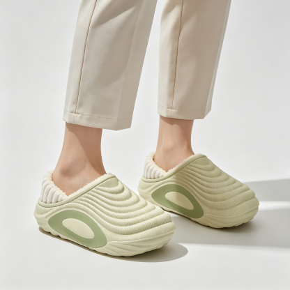 Womens Wave Textured Chunky Lined Clogs, Warm Fleece Lining Winter Slip-On Mules