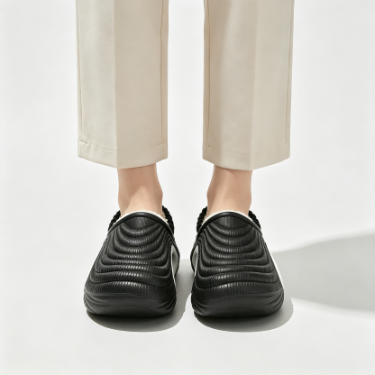 Womens Wave Textured Chunky Lined Clogs, Warm Fleece Lining Winter Slip-On Mules