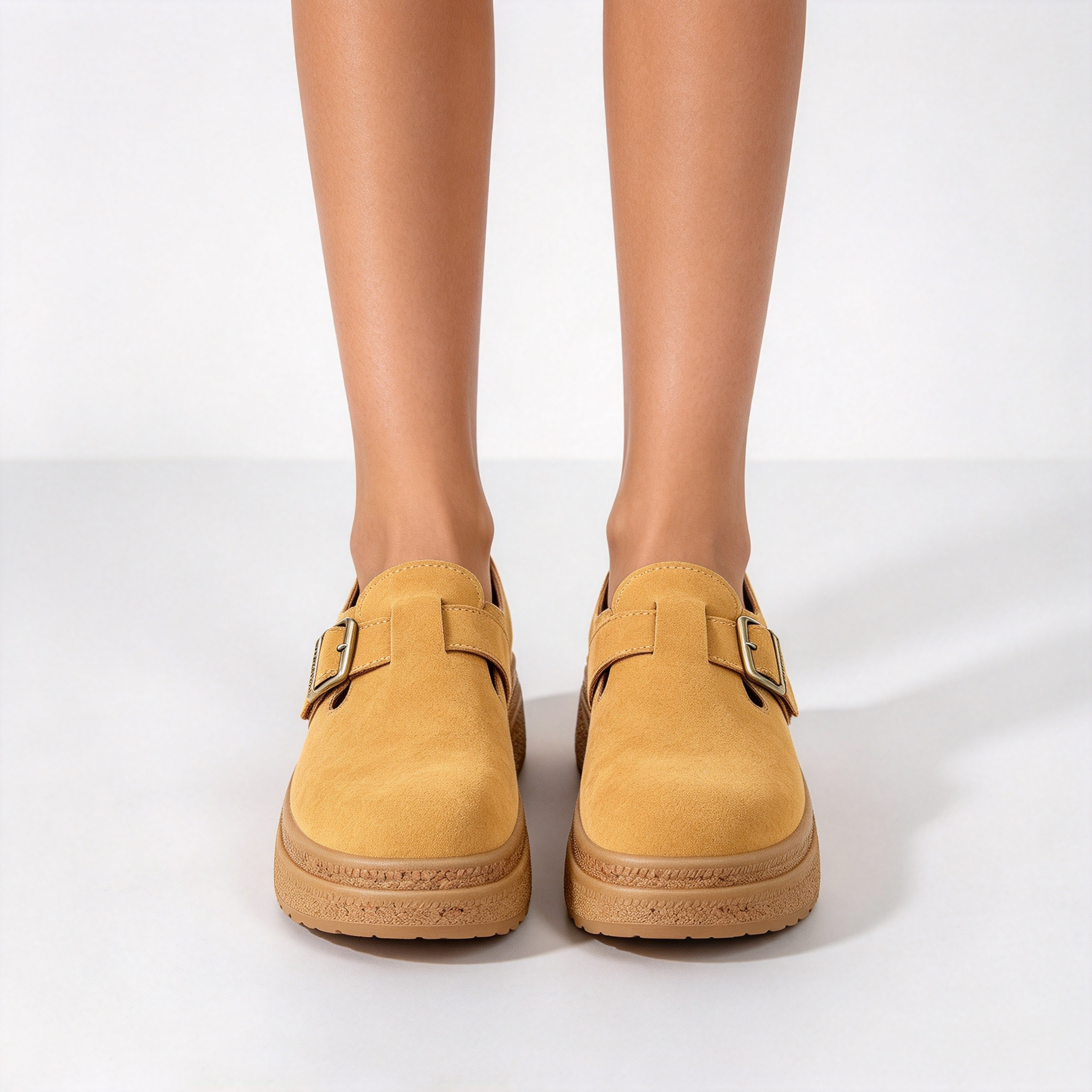 Women’s Thick Sole Suede Clogs, Vintage Adjustable Buckle Casual Daily Shoes