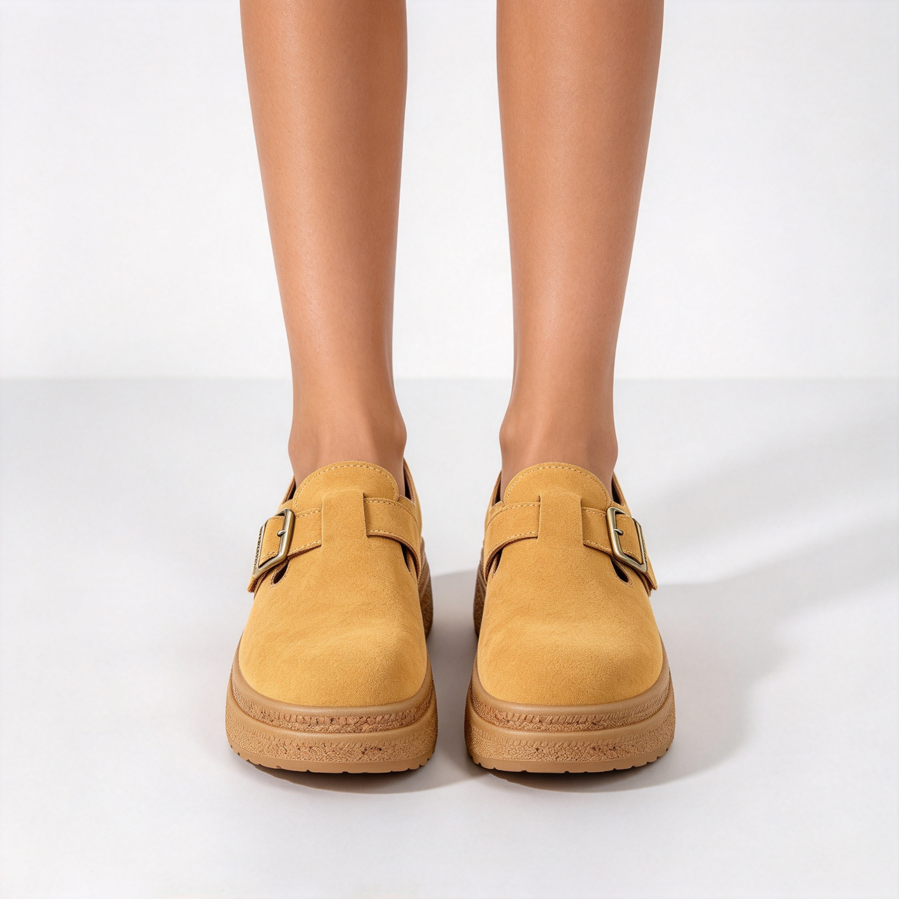 Women’s Thick Sole Suede Clogs, Vintage Adjustable Buckle Casual Daily Shoes