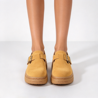 Women’s Thick Sole Suede Clogs, Vintage Adjustable Buckle Casual Daily Shoes