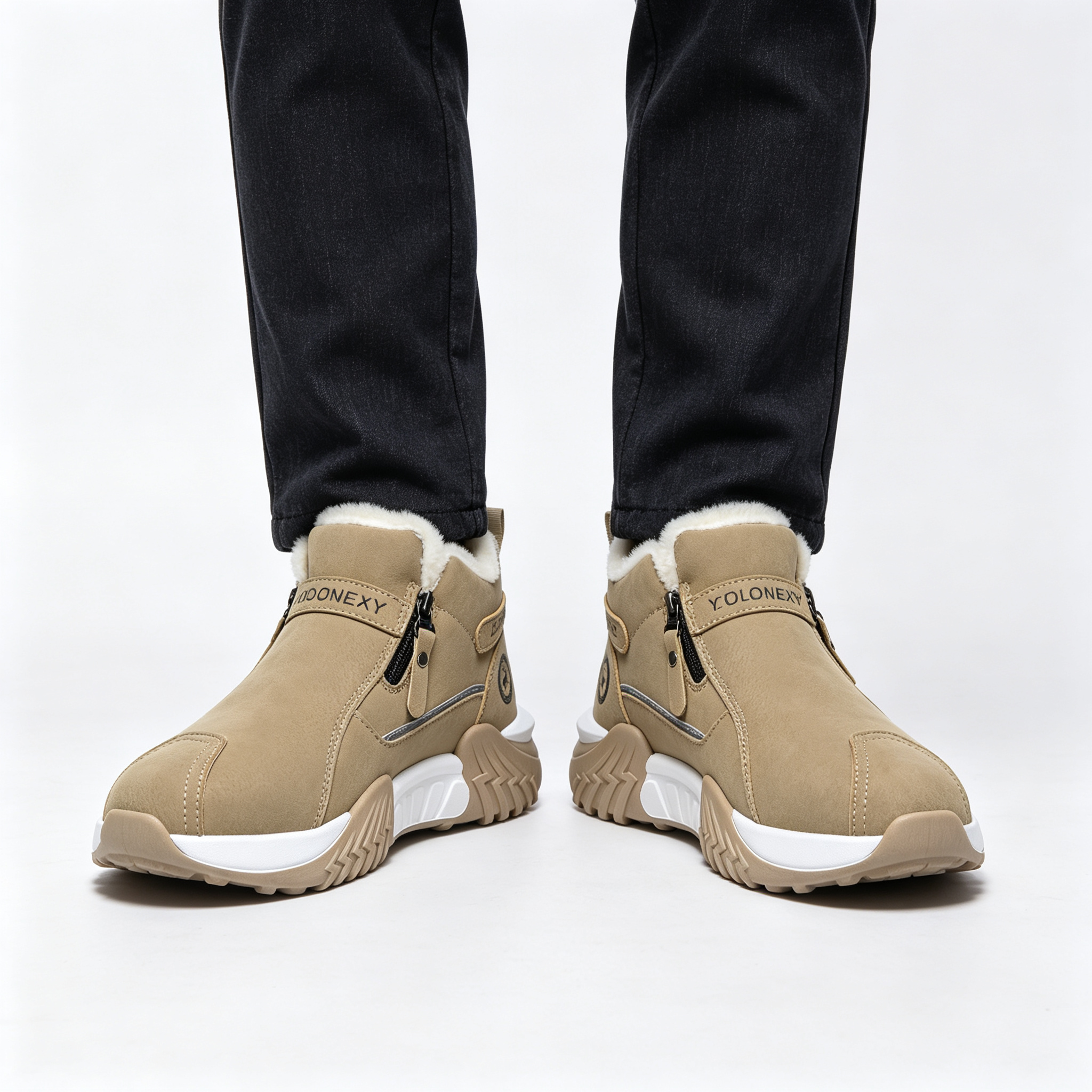 Men’s Fleece Lined Winter Ankle Boots, Side Zipper Warm Non-slip Outdoor Snow Boots