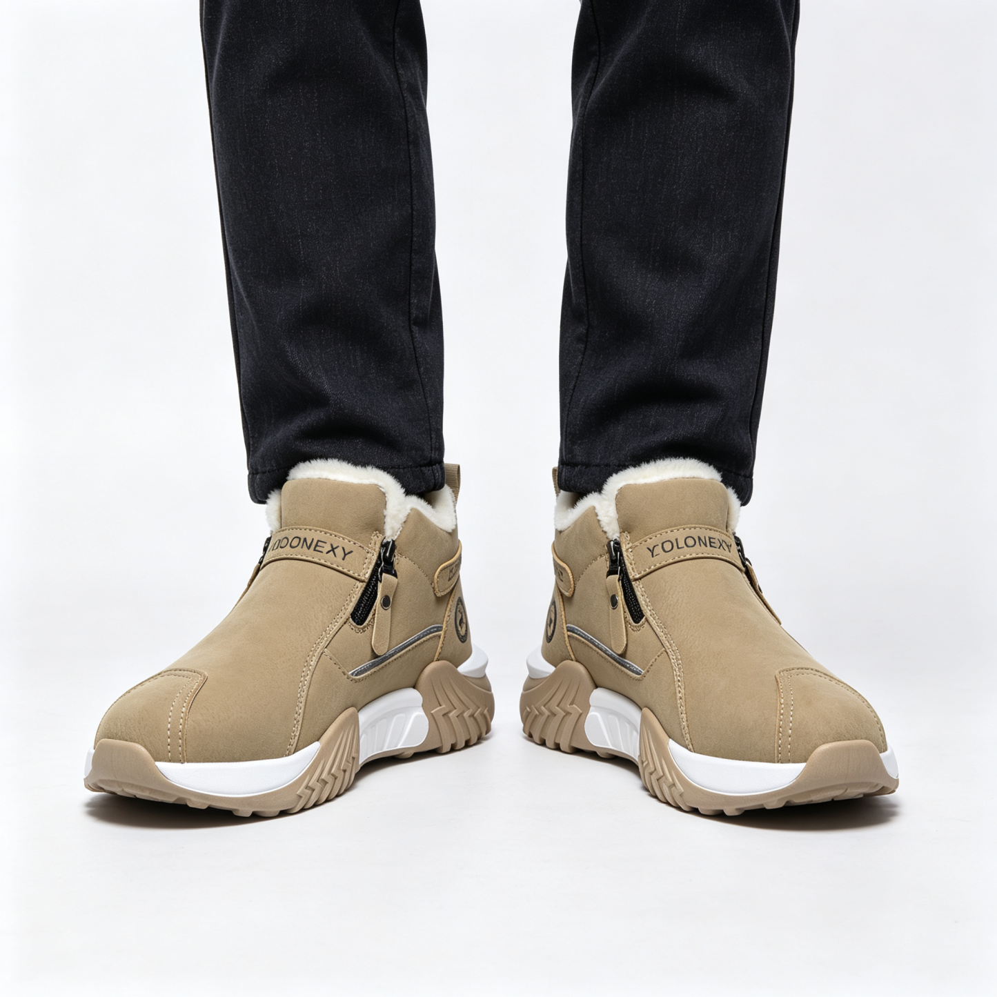 Men’s Fleece Lined Winter Ankle Boots, Side Zipper Warm Non-slip Outdoor Snow Boots