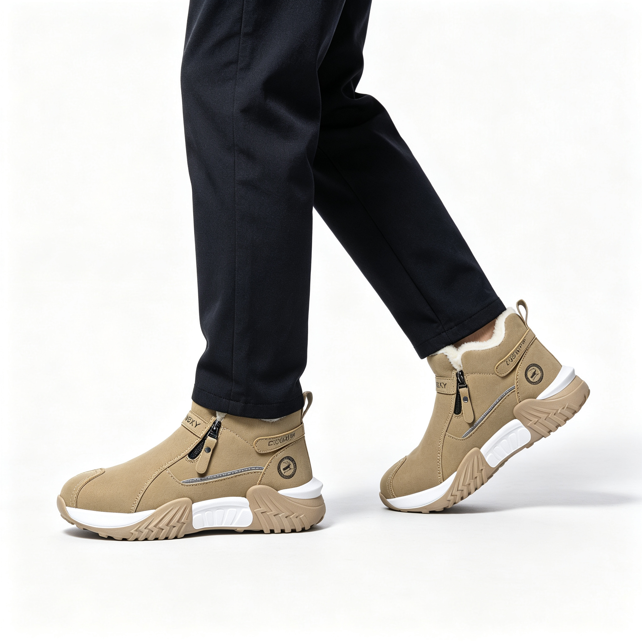 Men’s Fleece Lined Winter Ankle Boots, Side Zipper Warm Non-slip Outdoor Snow Boots