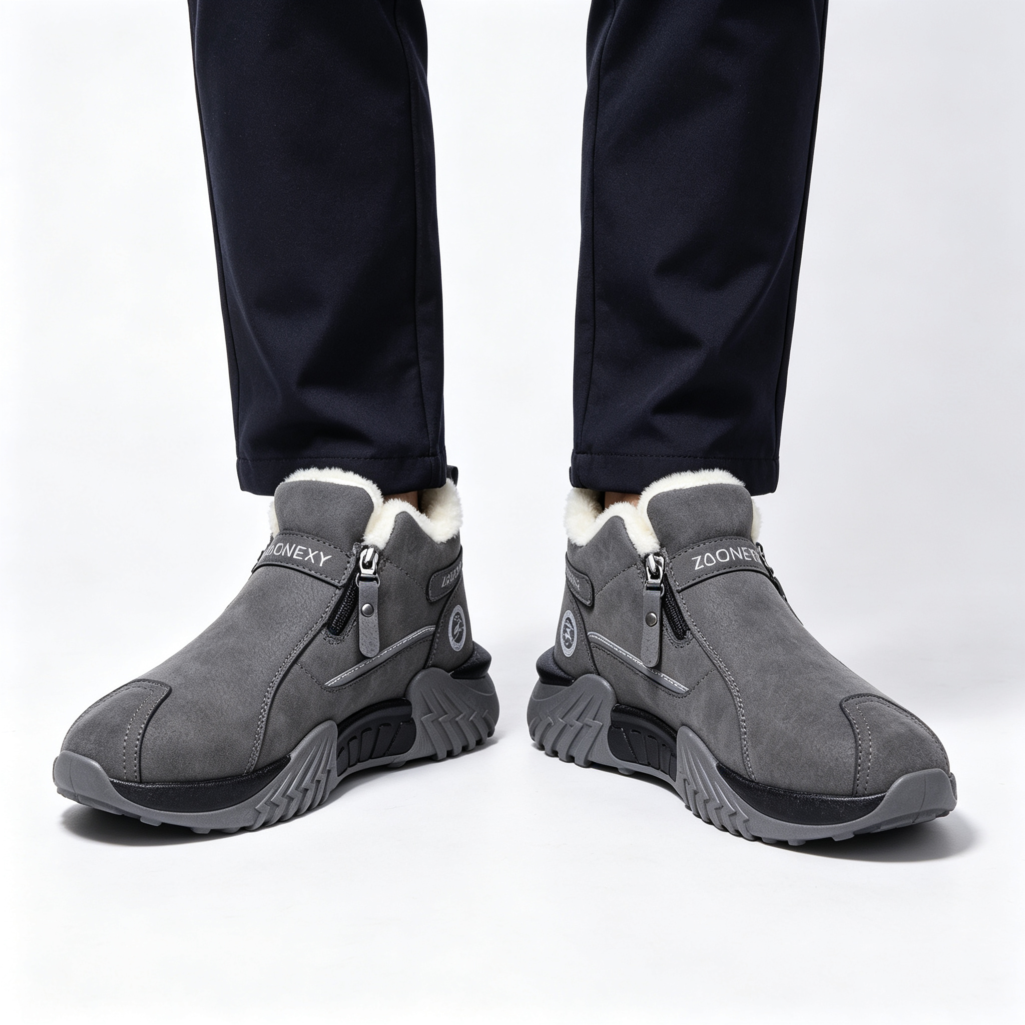 Men’s Fleece Lined Winter Ankle Boots, Side Zipper Warm Non-slip Outdoor Snow Boots