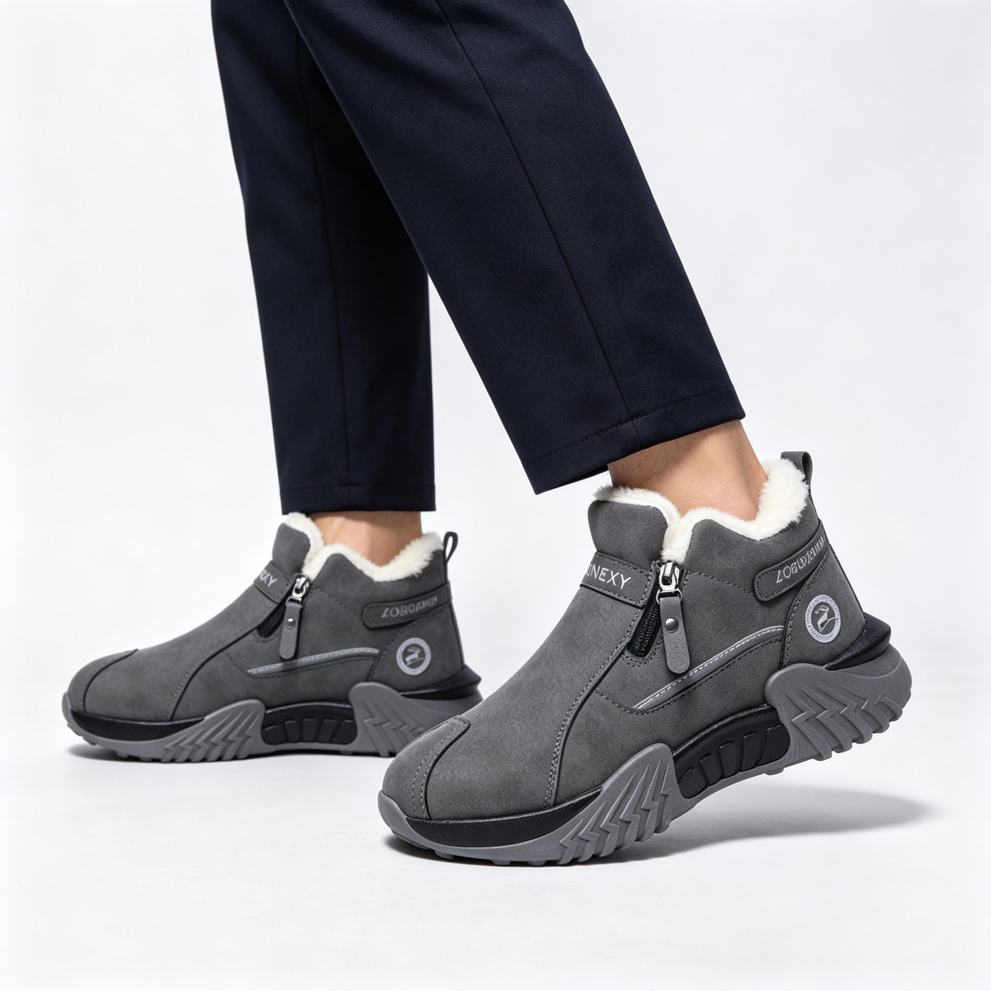 Men’s Fleece Lined Winter Ankle Boots, Side Zipper Warm Non-slip Outdoor Snow Boots