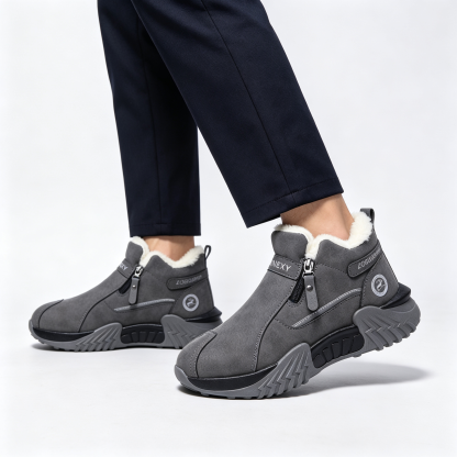 Men’s Fleece Lined Winter Ankle Boots, Side Zipper Warm Non-slip Outdoor Snow Boots