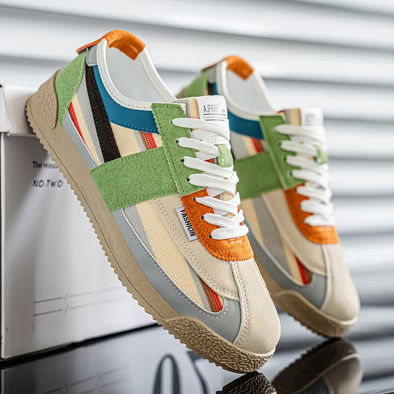 Men's Low-Top Sneakers Breathable Striped Lace-Up Sneakers