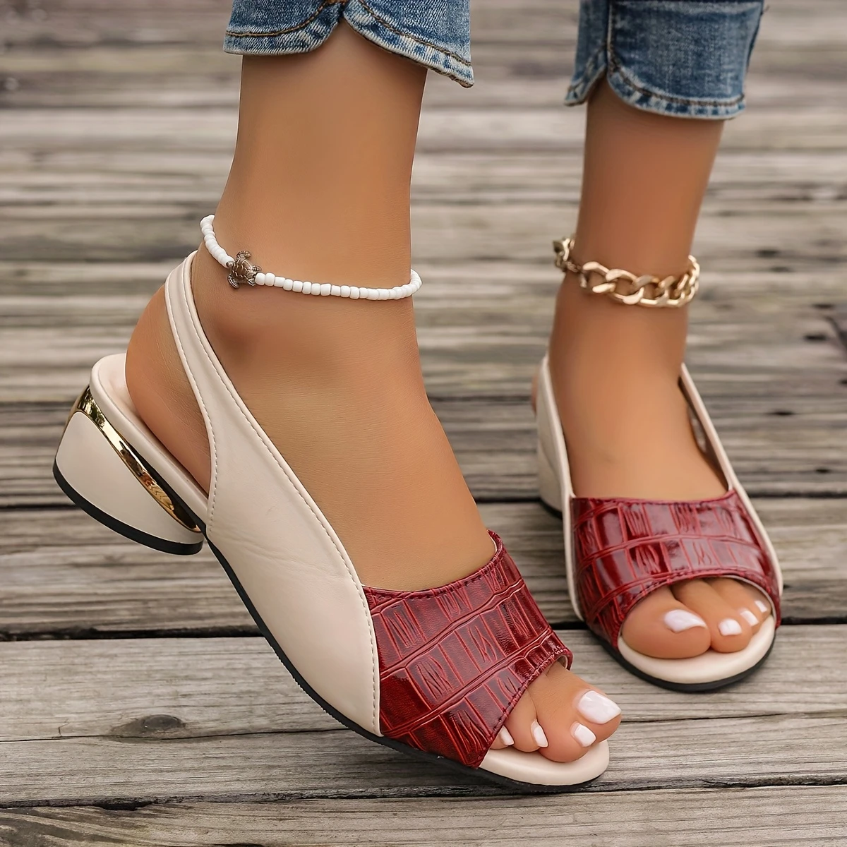 Women'S Two-Tone Sandals With Ankle Cushioning