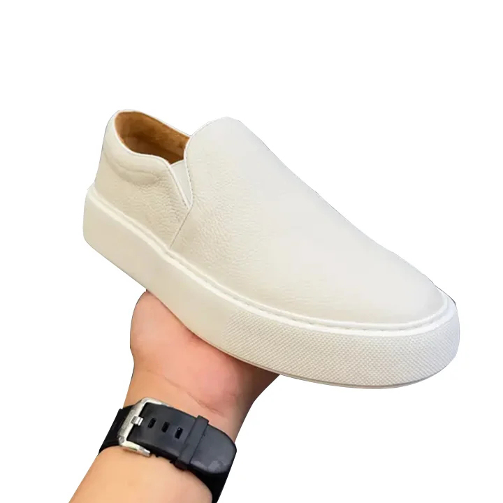 Retro Genuine Leather Breathable Soft Leather Casual Men's White Sneakers