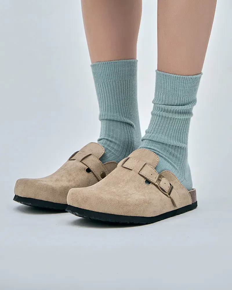Women's Platform Slippers Round Toe Square Buckle