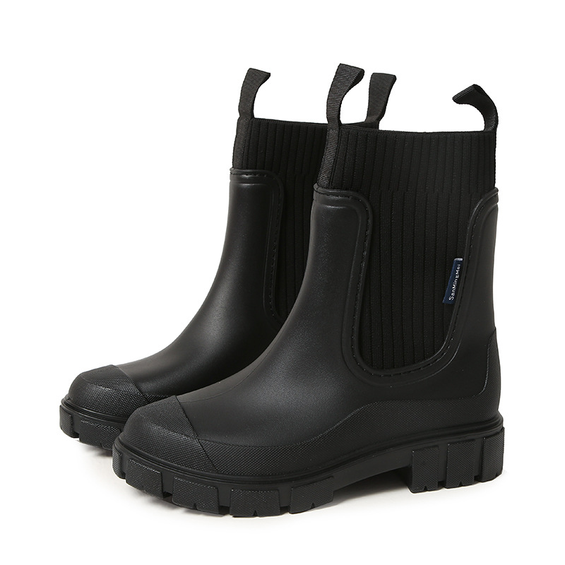 Stylish Waterproof Chelsea Ankle Boots for Women, Knit Stretch Panel & Rugged Block Sole