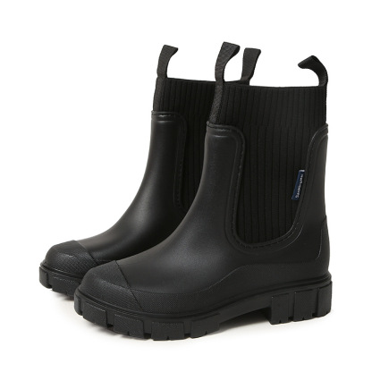 Stylish Waterproof Chelsea Ankle Boots for Women, Knit Stretch Panel & Rugged Block Sole
