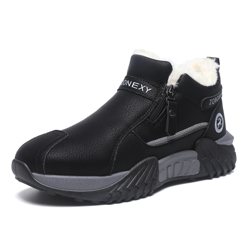 Men’s Fleece Lined Winter Ankle Boots, Side Zipper Warm Non-slip Outdoor Snow Boots