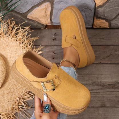 Women’s Thick Sole Suede Clogs, Vintage Adjustable Buckle Casual Daily Shoes