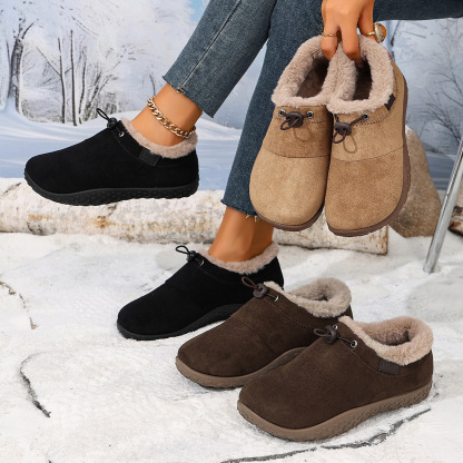 Warm Plush Lined Women’s Winter Shoes, Non-Slip Sole Suede Low-Cut Snow Booties for Daily Outdoor