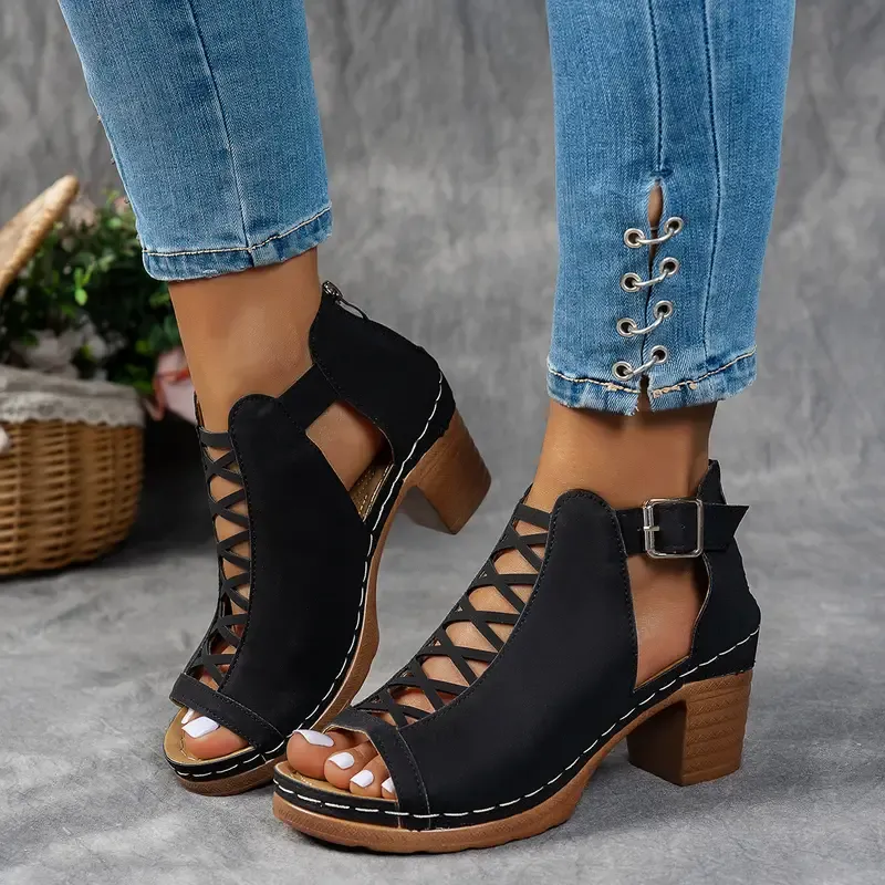 Women'S Leather Orthopedic Thick-Heeled Sandals