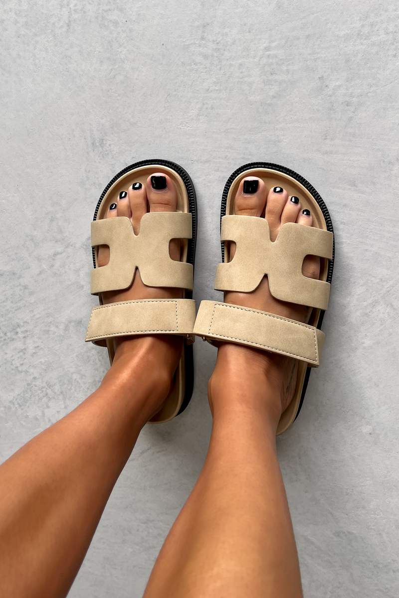 WOMENS LADIES SUMMER FLATFORM STRAP SLIDERS SLIP ON SANDALS