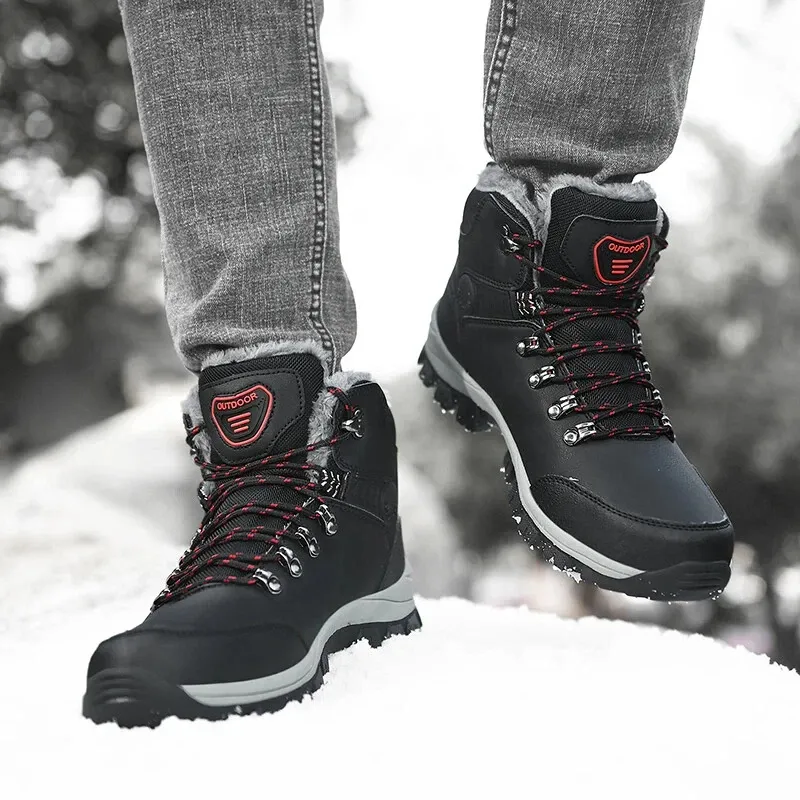 Outdoor Wear- Resistant Hiking Shoes Men Padded High-top Warm Casual Snow Boots