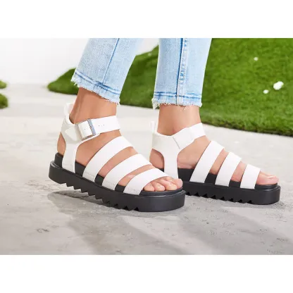 Women's Solid Color Buckle Platform Sandals