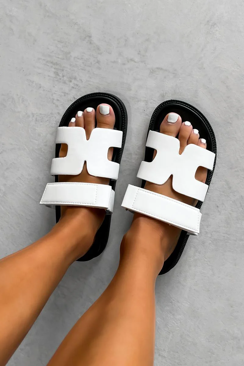WOMENS LADIES SUMMER FLATFORM STRAP SLIDERS SLIP ON SANDALS