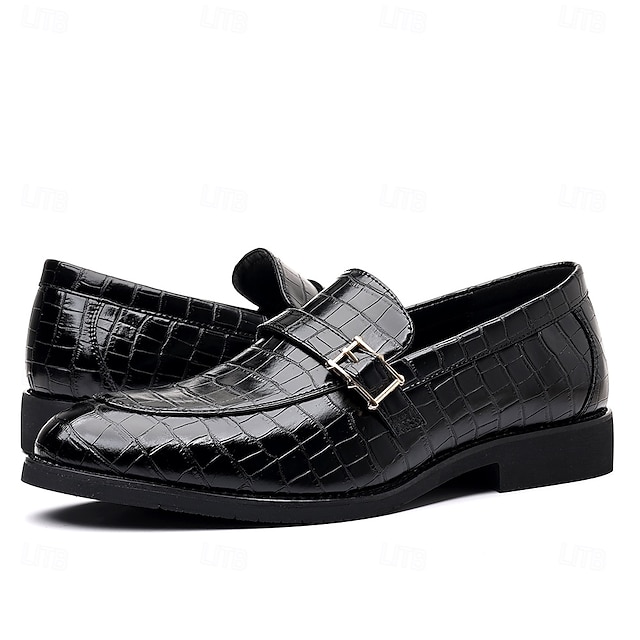 Men's Dark Brown Faux Leather Crocodile Pattern Loafers