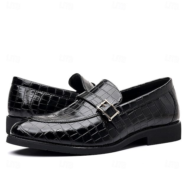 Men's Dark Brown Faux Leather Crocodile Pattern Loafers
