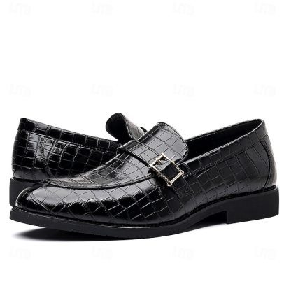 Men's Dark Brown Faux Leather Crocodile Pattern Loafers