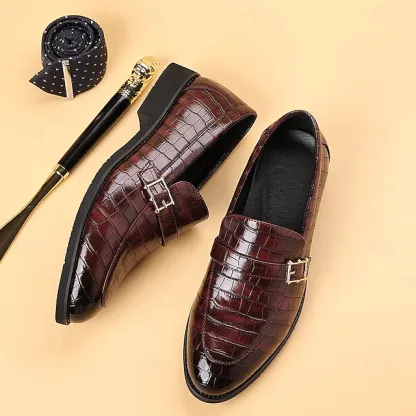 Men's Dark Brown Faux Leather Crocodile Pattern Loafers