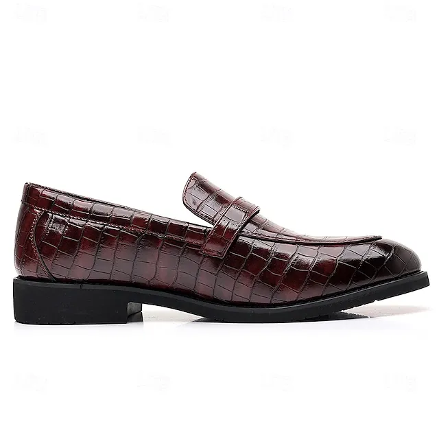 Men's Dark Brown Faux Leather Crocodile Pattern Loafers