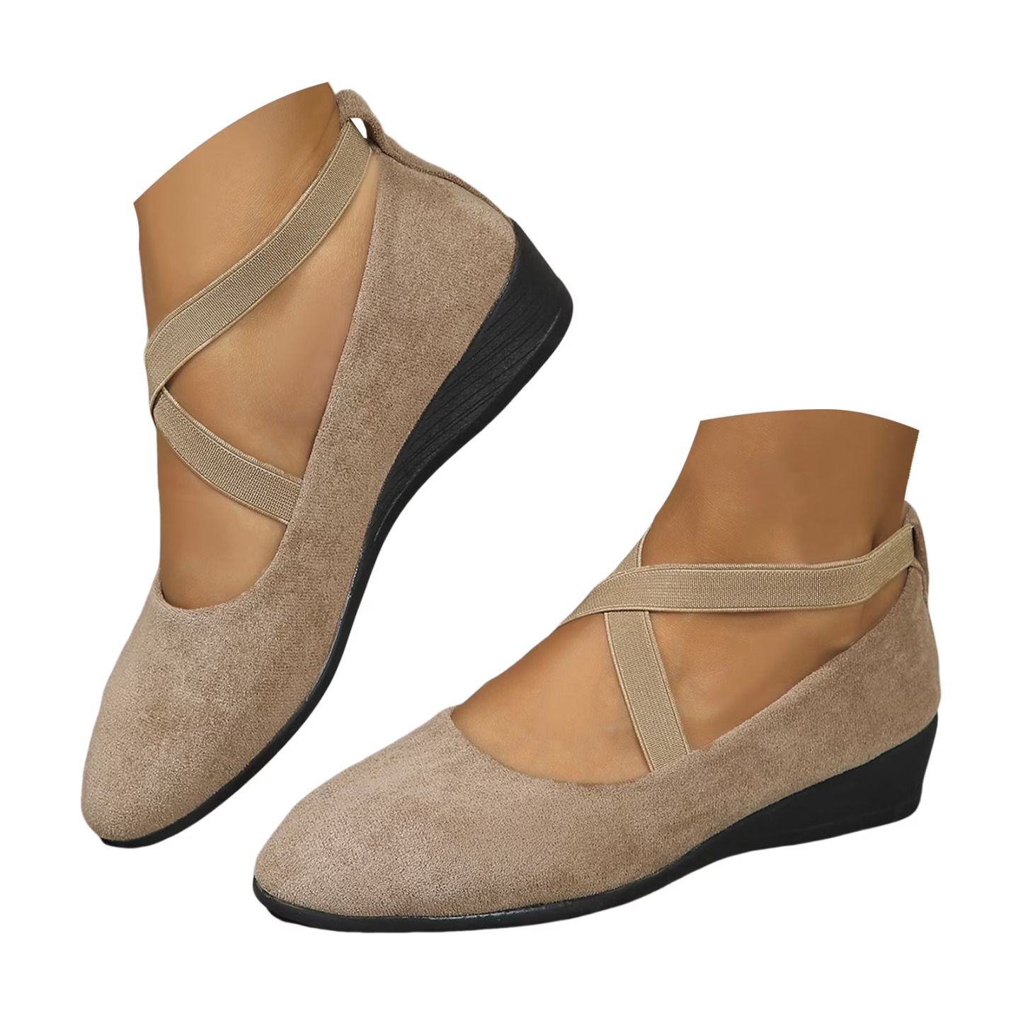 Women's Dress Flats Ballet Low Wedge Round Toe Ankle Strap Criss Cross Office Work Casual Shoes