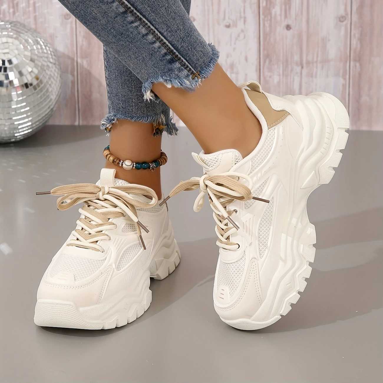 Womens Lightweight Platform Mesh Sneakers