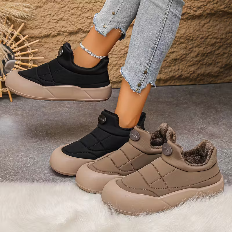 Women's Fleece-Lined Ankle Boots Slip-On Thick Rubber Sole Waterproof Winter Warm Non-Slip