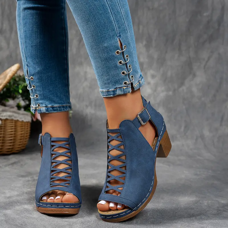 Women'S Leather Orthopedic Thick-Heeled Sandals
