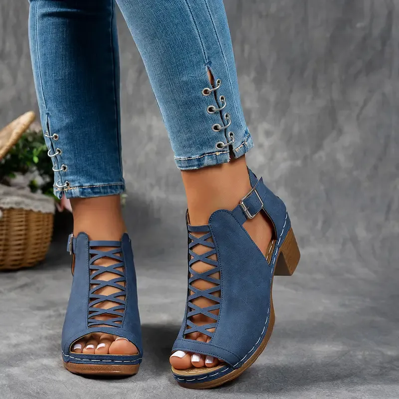 Women'S Leather Orthopedic Thick-Heeled Sandals