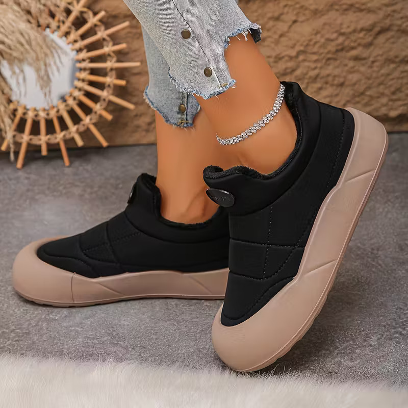 Women's Fleece-Lined Ankle Boots Slip-On Thick Rubber Sole Waterproof Winter Warm Non-Slip