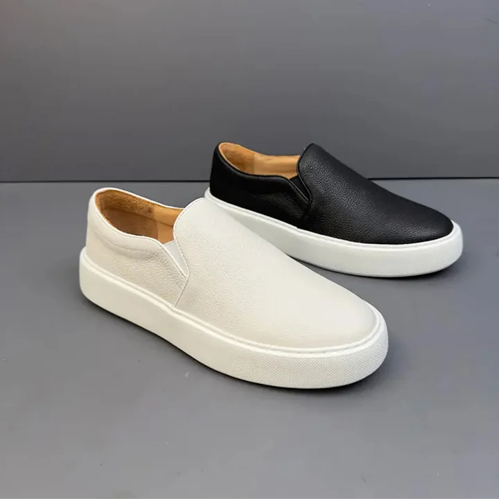 Retro Genuine Leather Breathable Soft Leather Casual Men's White Sneakers