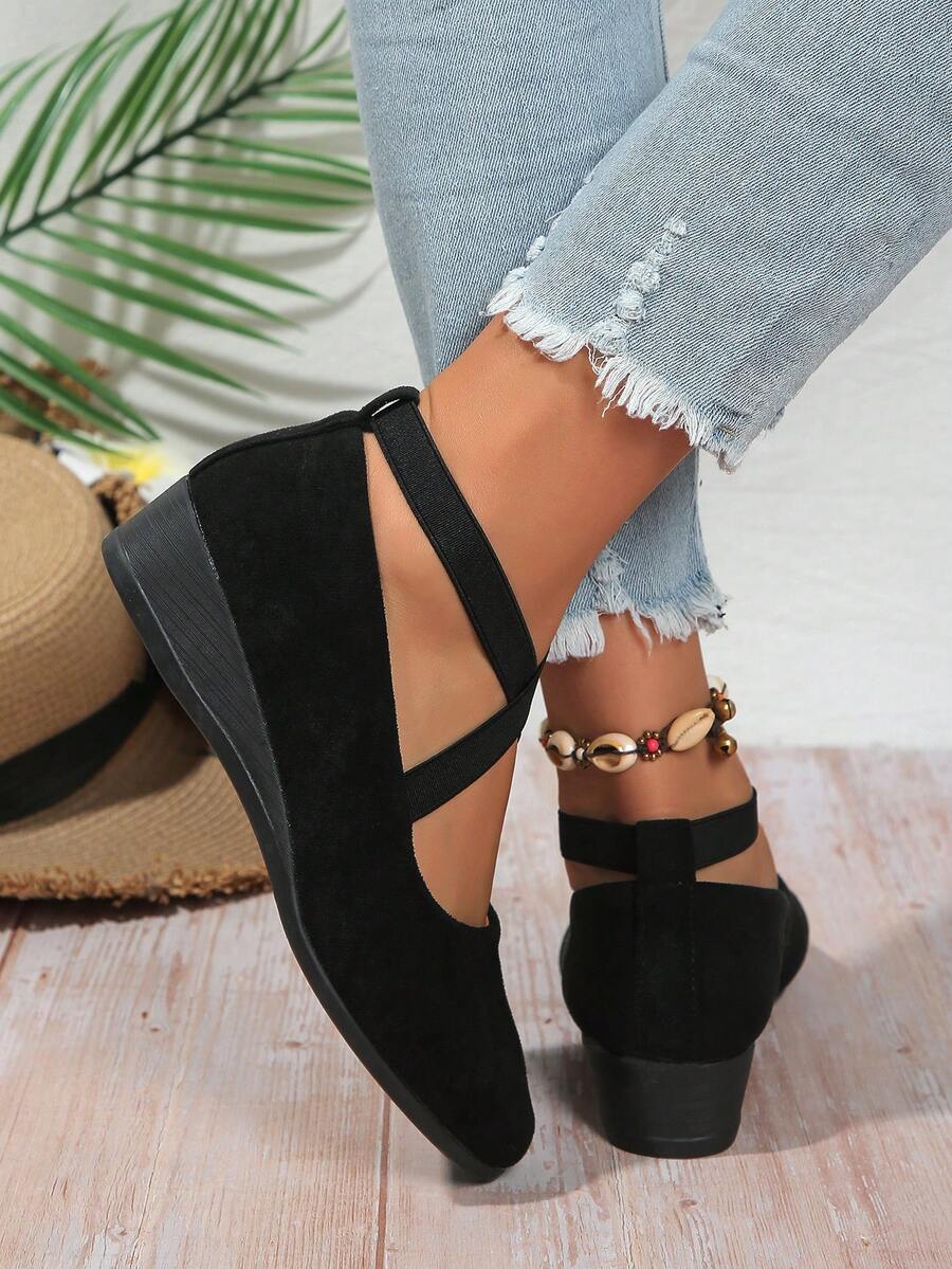 Women's Dress Flats Ballet Low Wedge Round Toe Ankle Strap Criss Cross Office Work Casual Shoes
