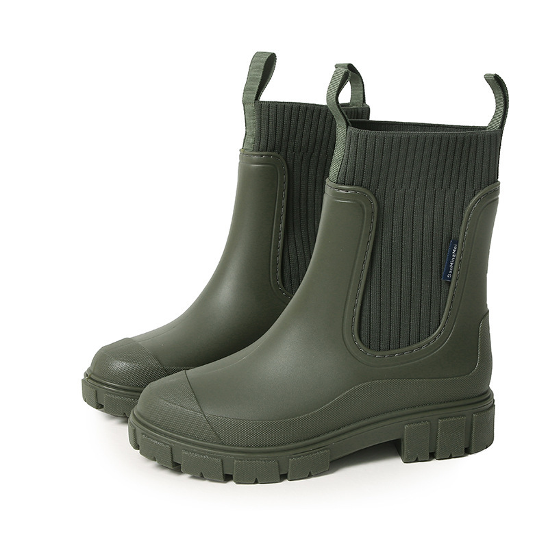 Stylish Waterproof Chelsea Ankle Boots for Women, Knit Stretch Panel & Rugged Block Sole