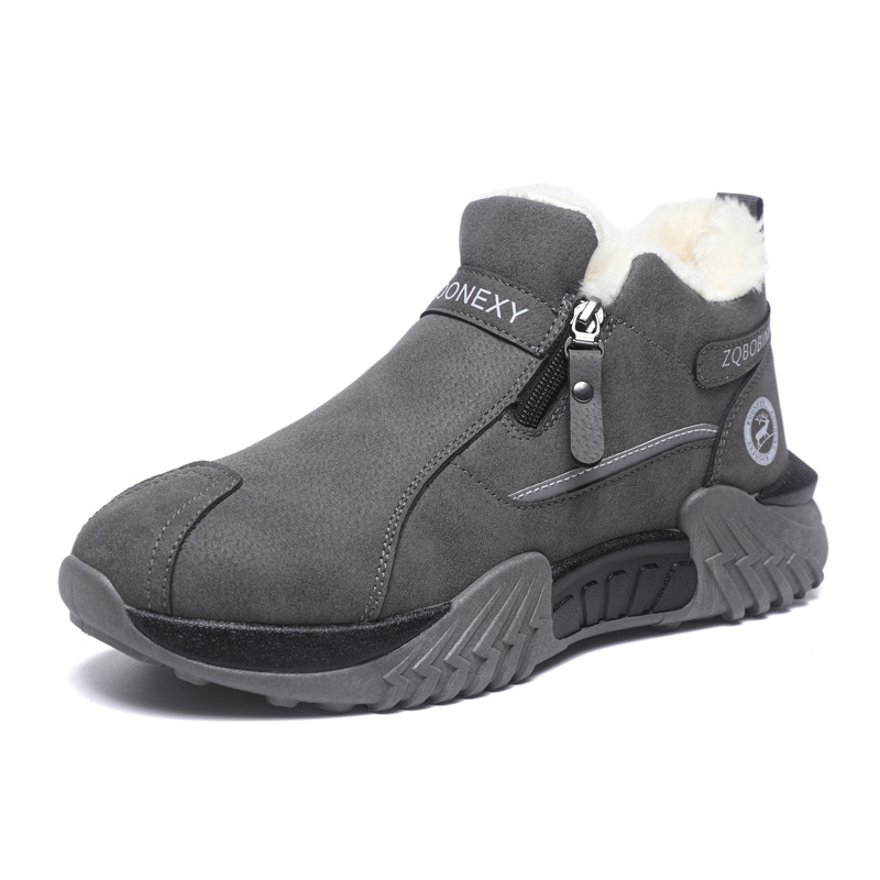 Men’s Fleece Lined Winter Ankle Boots, Side Zipper Warm Non-slip Outdoor Snow Boots