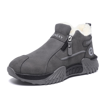 Men’s Fleece Lined Winter Ankle Boots, Side Zipper Warm Non-slip Outdoor Snow Boots