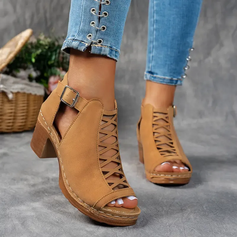 Women'S Leather Orthopedic Thick-Heeled Sandals