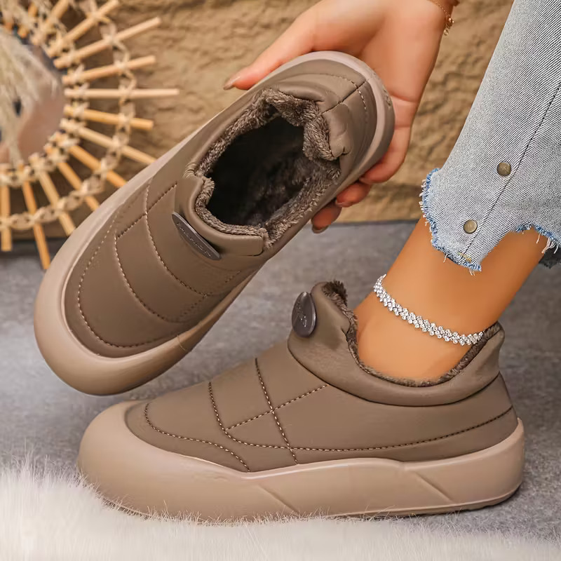 Women's Fleece-Lined Ankle Boots Slip-On Thick Rubber Sole Waterproof Winter Warm Non-Slip