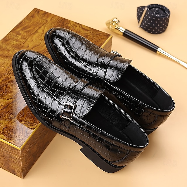 Men's Dark Brown Faux Leather Crocodile Pattern Loafers
