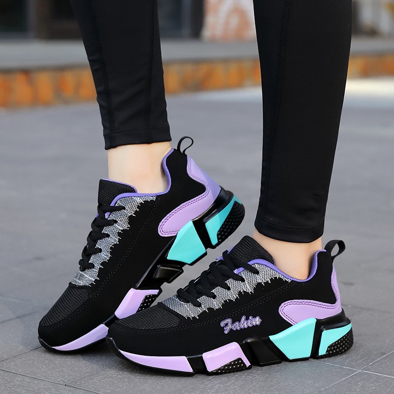 Mesh Sport Shoes Ladies Multicolor Block Cushion Casual Sneakers