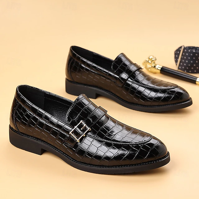 Men's Dark Brown Faux Leather Crocodile Pattern Loafers