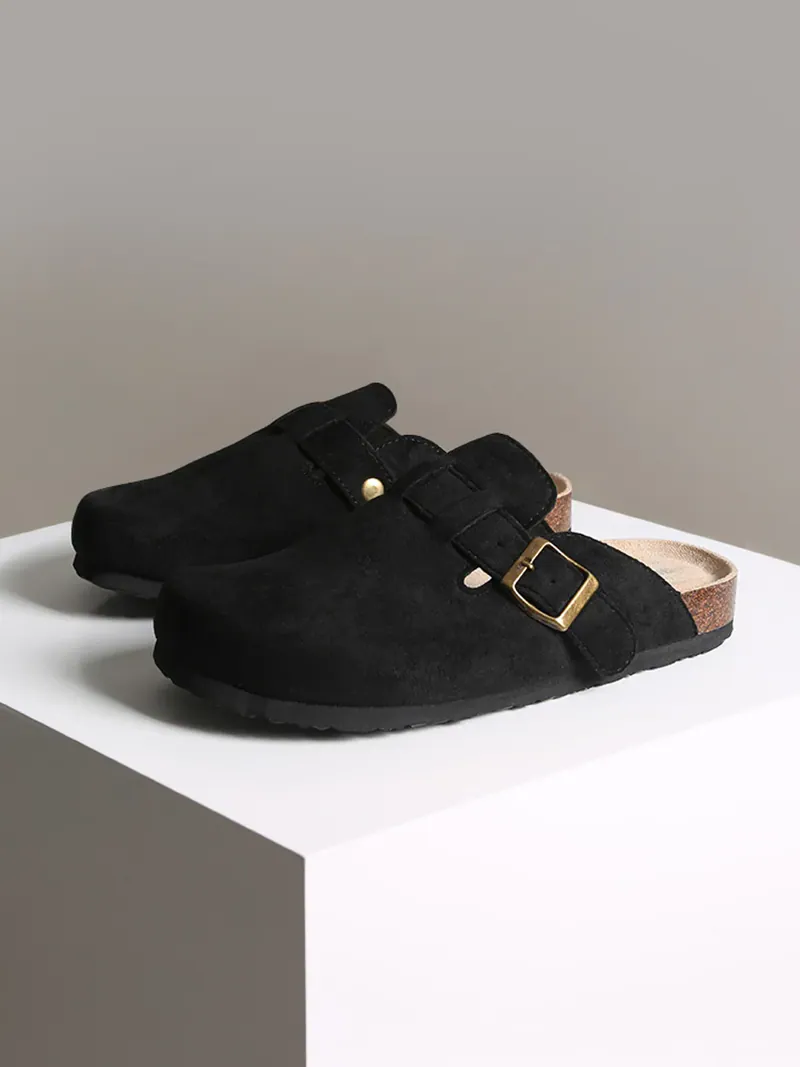 Women's Platform Slippers Round Toe Square Buckle